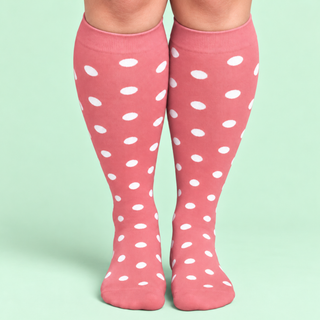 pink polka dots wide calf compression socks 